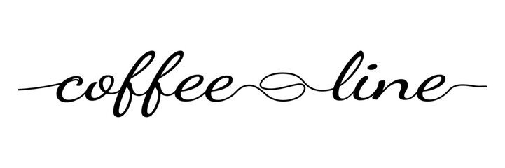 Coffee with line lettering and beans in vector typography. Continuous lowercase cursive coffee text. Vector illustration of an inscription for a poster, postcard, banner for a cafe. Hand drawn motivat