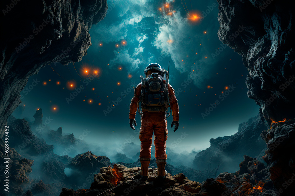 Wall mural man standing in the moon.generative ai