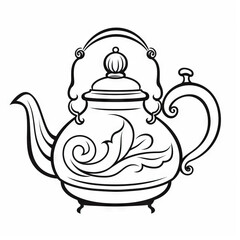 Kettle, black outlines on a white background