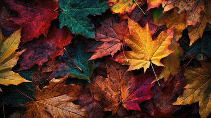 Naklejka na ściany i meble Colorful Fall Leaves Background - Generative AI