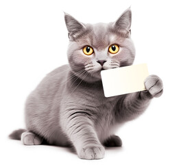 British cat with a white sheet on white background - AI generated
