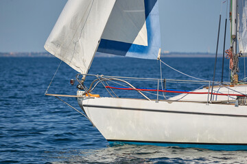 Sailing yacht close-up. The bow of a sailing yacht