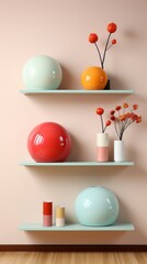 Fototapeta na wymiar Two wall shelves with vases