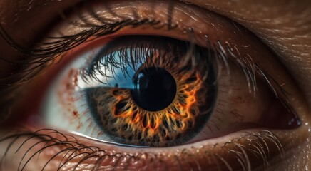 Close Up View of Beautiful Brown Female Eye. Realistic Woman Eye. Iris. Eyeball. Eye Macro shot.