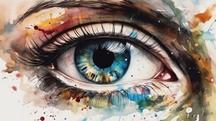 Abstract woman eye watercolor splash art, beautiful graphic design in style of contemporary water color painting abstract. - obrazy, fototapety, plakaty