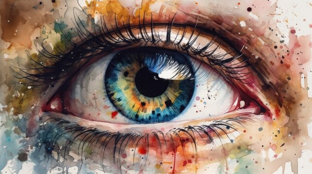 Abstract woman eye watercolor splash art, beautiful graphic design in style of contemporary water color painting abstract.