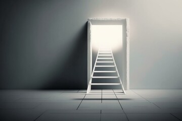 White ladder connecting floor gap, representing modern business success, achievement, or obstacle. Generative AI