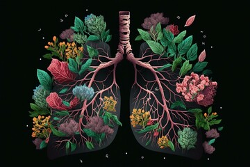 Floral lungs. Artistic rendering. Generative AI