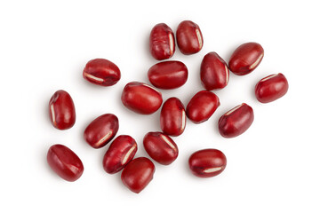 Red adzuki beans isolated on white background. Top view. Flat lay.