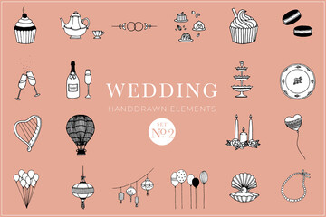 Wedding handdrawn elements set, wedding illustrations, collection