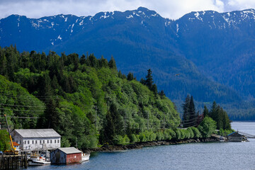 Breathtaking landscape nature wilderness Alaska scenery panorama with mountains, archipelago...