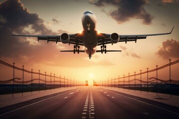 Fototapeta na wymiar Aircraft departs airport - Travel with air transit. Generative AI