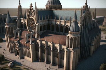 Stunning film-like depiction of medieval Europe showcasing monumental cathedrals, monasteries & landmarks in intricate 3D. Generative AI - obrazy, fototapety, plakaty