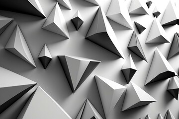 Futuristic 3D background with triangular pyramids on white surface. Generative AI