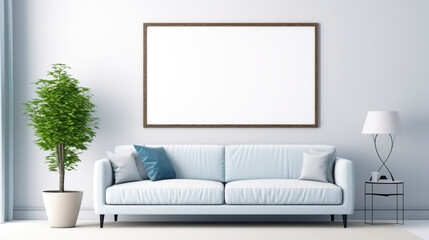 Interior modern classic light room with empty frame mockup. Copy space. Generative AI