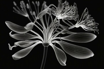 Black isolated x-ray of bell agapanthus flower. Generative AI