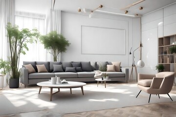 Naklejka na ściany i meble The beautiful living interior luxury room generated with AI technology