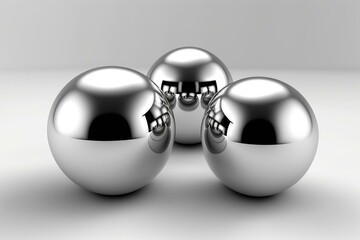 3D illustration of three silver metal balls on white. Generative AI