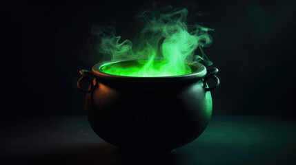 Witches Cauldron Brewing Potion with Colorful Steam Smoke - Halloween Theme - Generative AI