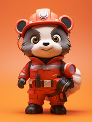 A Cute 3D Badger Dressed Up as a Firefighter on a Solid Color Background