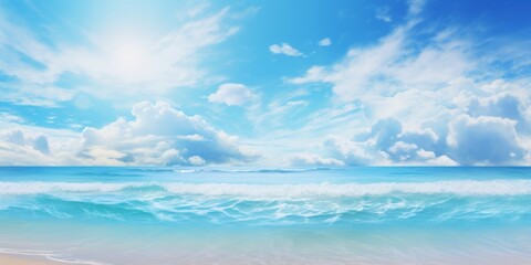 Serene beachscape with sun-kissed shores and azure waters, Generative AI