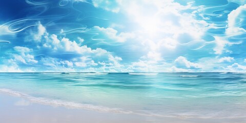 Serene beachscape with sun-kissed shores and azure waters, Generative AI