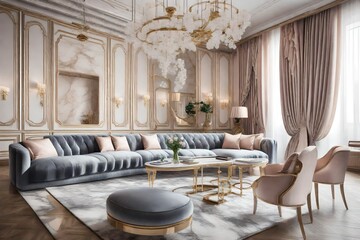 The beautiful living interior luxury room generated with AI technology