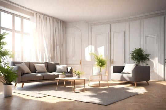 The beautiful living interior luxury room generated with AI technology