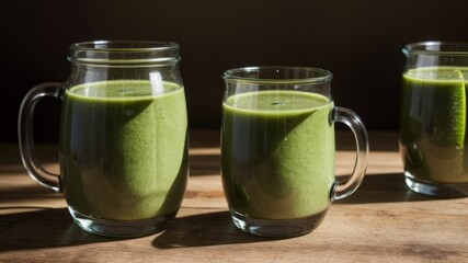 looking looking glass jolt allow with green health smoothie , Michigan leaf , birdlime , apple , New Zealander , grapeshot , banana , avocado , lettuce. Creative resource, AI Generated