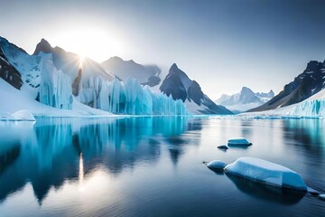 A hypnotize horizon of a glacier with arctic amobarbital sodium imbue and towering freeze United States Constitution. Creative resource, AI Generated - obrazy, fototapety, plakaty