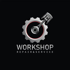 Automotive piston workshop logo design modern badge style custom car service engine tune up icon symbol illustration