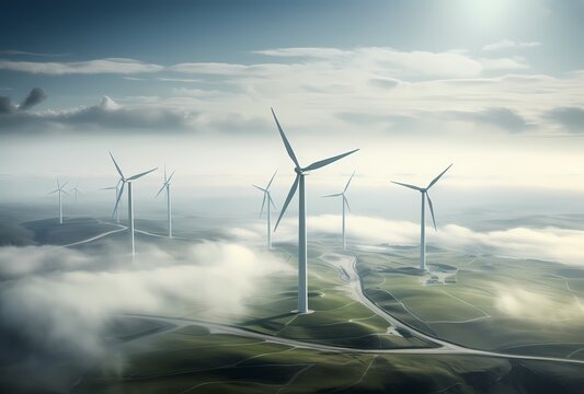 landscape with wind turbine, renewable energy