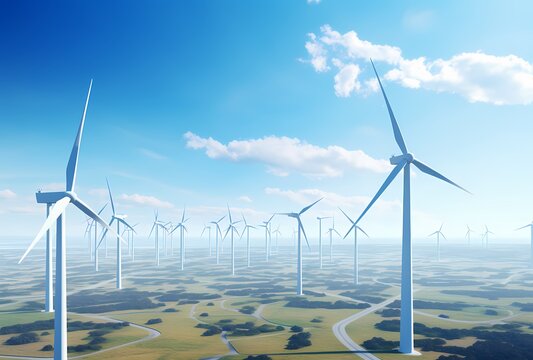 landscape with wind turbine, renewable energy