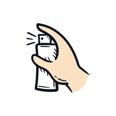Hand spraying disinfection bottle liquid cleaning hand drawn icon drawing vector illustration