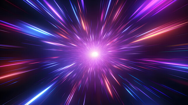 Abstract flight in retro neon hyper warp space in the tunnel 3d illustration