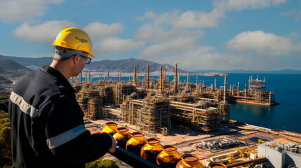 An oil rig worker with samples for laboratory analysis. (1)