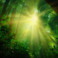 Sunlight dances through the trees, painting the forest floor with light and shadow