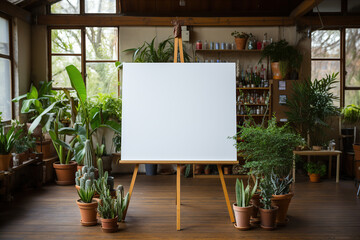 Whiteboard for markers on wooden floor. Created with Generative AI