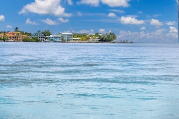 View of a residential neighborhood on Duck Key from the Overseas Highway looking across Toms Harbor...