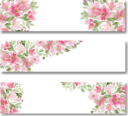 Watercolor floral banners. Hand drawn illustration isolated on white background. Vector EPS.