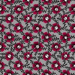 Autumn floral seamless Halloween skulls flower pattern for wrapping paper and fabrics and kids clothes print