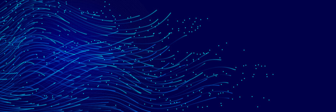 Network connection structure. Dark abstract background with Shiny moving lines design element. Modern blue gradient flowing wave lines. Futuristic technology concept