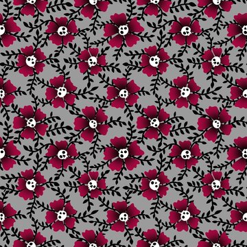 Autumn floral seamless Halloween skulls flower pattern for wrapping paper and fabrics and kids clothes print