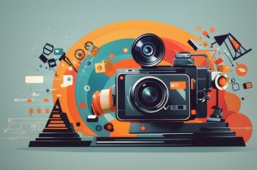 A camera on a colorful background Generative AI