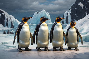 Obraz premium penguins in the snow, ai generator