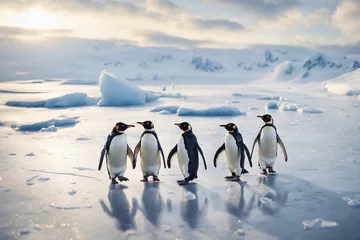 Tuinposter penguins walk on ice. ai generator © HannaBg