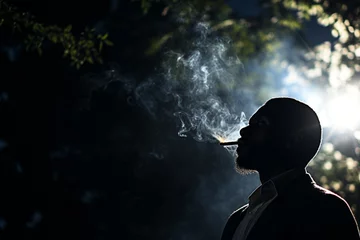 Foto op Canvas Cigar, cylindrical tobacco leaf twist, smoked, Cuban, tobacco smoking process, Smoking a twist, cigarettes in pure form, rolled tobacco, elegantly luxurious gentlemanly style. © Ruslan Batiuk