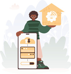 A Vector Chart of a man Holding a Private Picture with the Carving IoT, Celebrating Sharp Private Organize and Progressed Living.