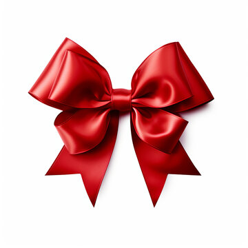 Realistic red party gift bow decoration against a white background
