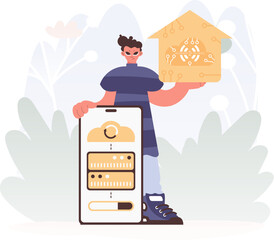 A Vector Chart of a man Holding a Private Picture with the Carving IoT, Celebrating Sharp Private Organize and Advanced Living.